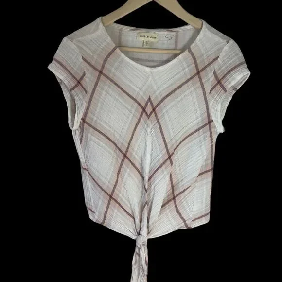 Anthropologie Cloth & Stone Mina Cream/Purple/Peach Gauze Self Tie Top Sz S - Picture 2 of 9